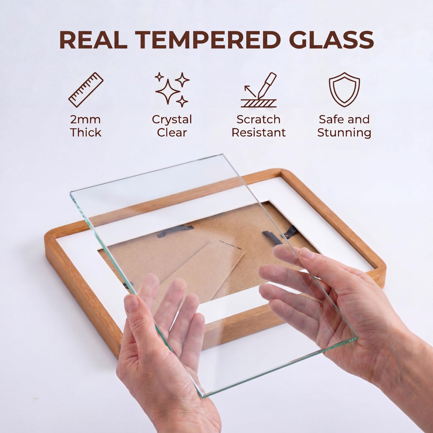 Acovy 20x28in Picture Frame, Natural Solid Teak Handcrafted Wooden Photo Frame, Dual Use for Wall Mount, Matted to Fit 16"x24" Photos, HD Tempered Glass, Pre-Installed Stand & Hanging Hook
