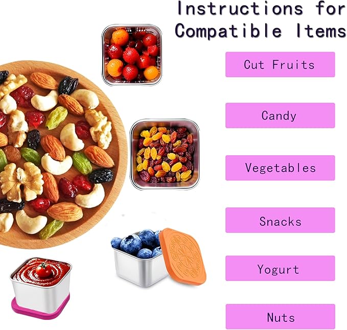 sagact 304 Premium Stainless Steel Snack Containers with Silicone Lids, Snackle Box Containers, Easy-Open Leak-Proof Kids for Taking Out for a Picnic, Lunch Box and Travel. (Red Orange Blue-3, 2 OZ)