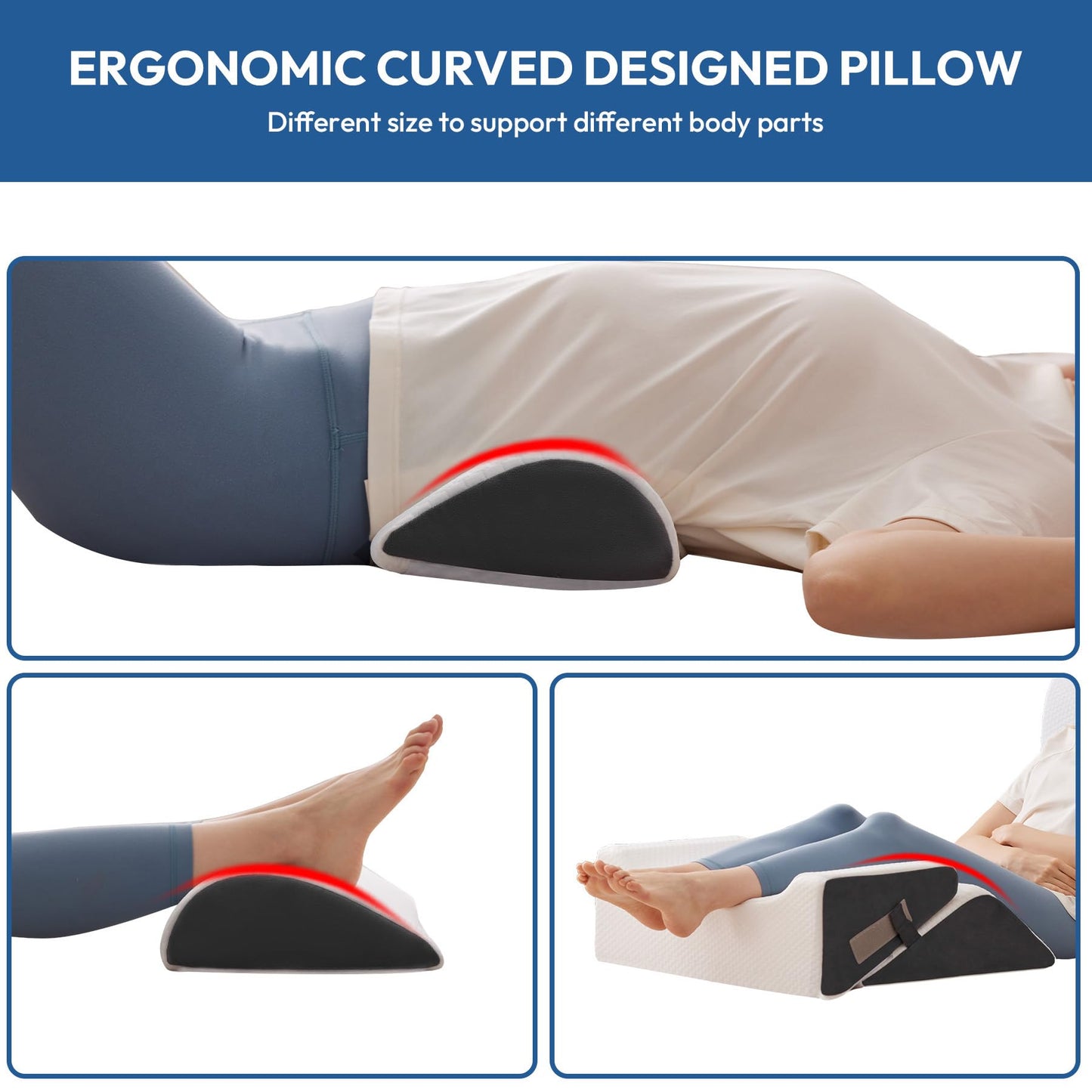 Ahpmeoa 6PCS Wedge Pillow Set for After Surgery, Bed Wedge Pillow Post Surgery, Bed Pillows for Sitting Up, Sleeping, Acid Relux, Memory Foam Back Pillow, Beds Wedges & Body Positioners, White/Grey