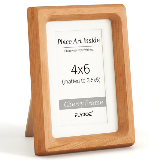 4x6 Picture Frame, USA-Sourced Cherry Wood Frame Matted to 3.5x5 Photos