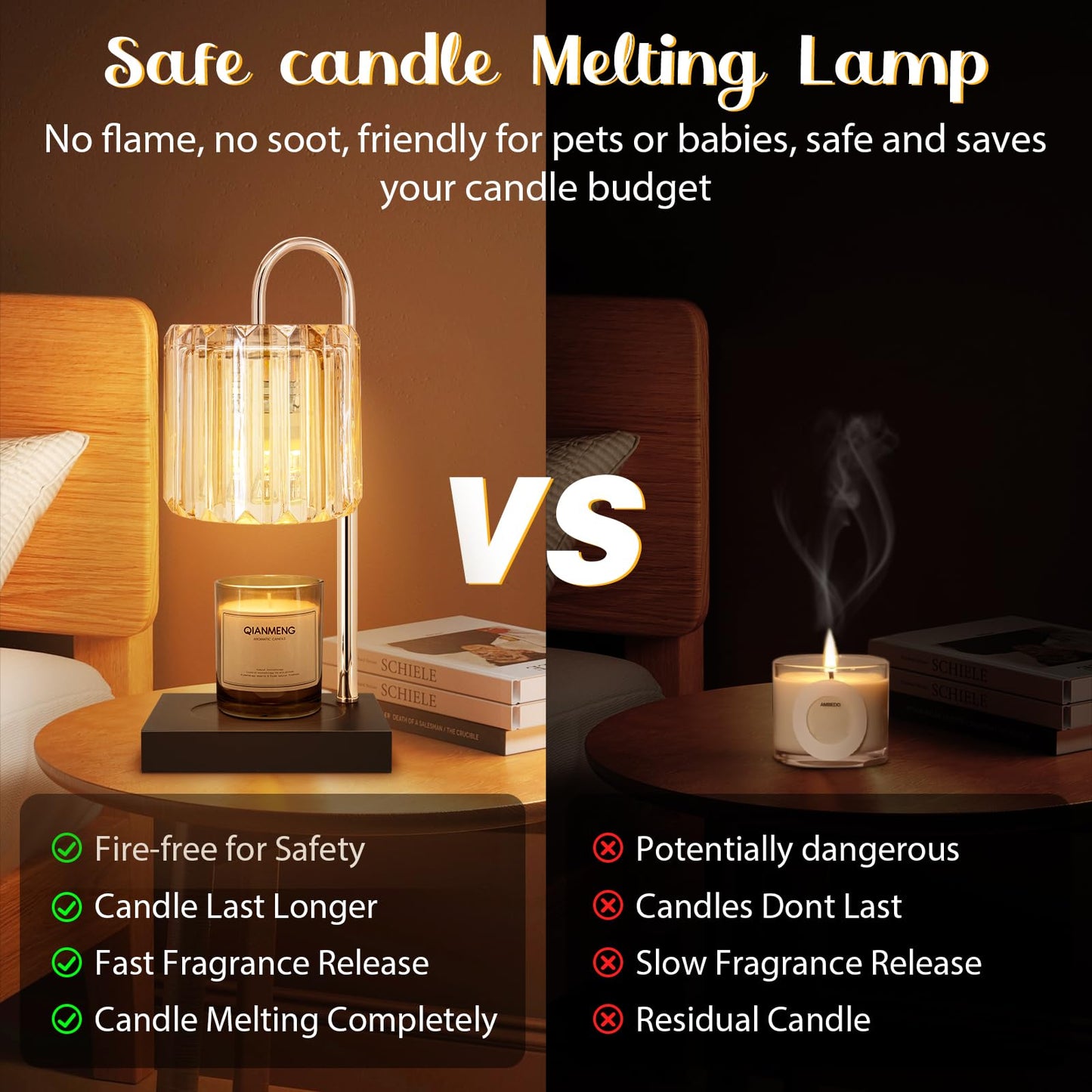 Candle Warmer Lamp, Adjustable Candle Lamp Warmer with Timer, Birthday Gifts for Mom Women Friends, Wax Warmer Lamp for Jar Candles with Large Head, Amber, Glass