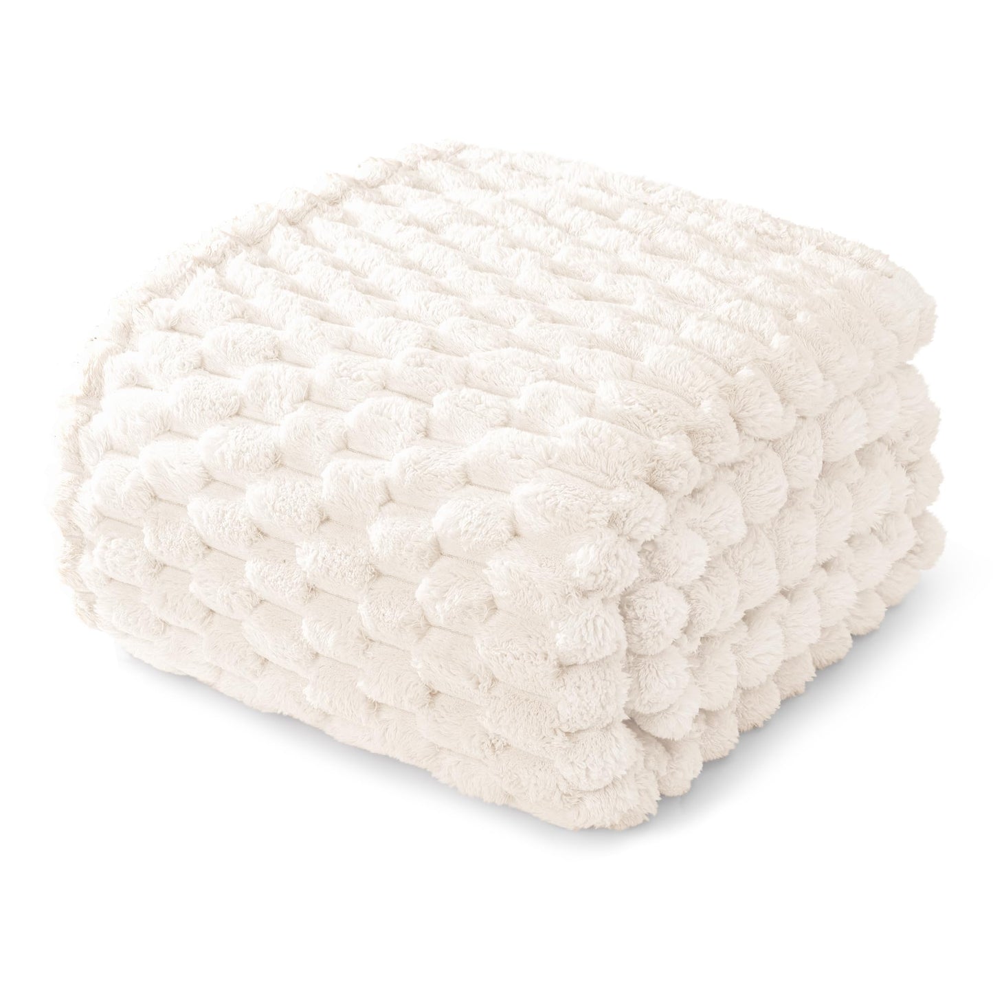 Whale Flotilla Fleece Queen Size Bed Blankets, Luxury Super Soft Lightweight Breathable Summer Bedspread Coverlet, 3D Jacquard Cozy Fluffy Plush Decorative Blanket for Bed, 90x90 Inch, Ivory