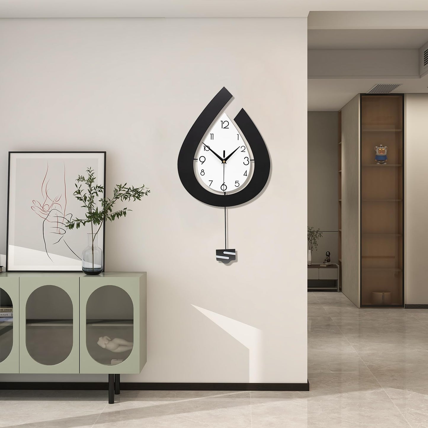 JTWALCLOCK Large Wall Clock for Living Room Decor Big Decorative Pendulum Modern Wall Clock Silent Non Ticking Battery Operated 22.4 Inch Wood Art Clock for Kitchen Bedroom Office Indoor Home
