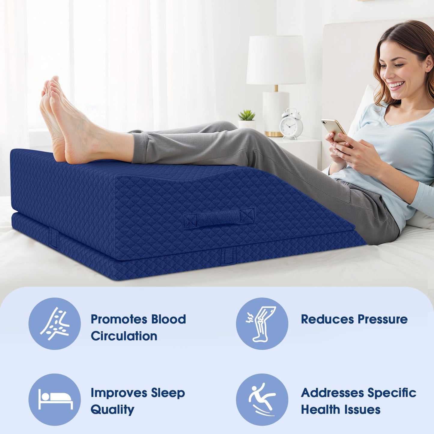ComfyInLove Elevation Pillows for Leg After Surgery, Memory Foam Adjustable Wedge Pillow for Injury or Rest, Ankle Pillow for Sleeping Blood Circulation Blue/Double Leg