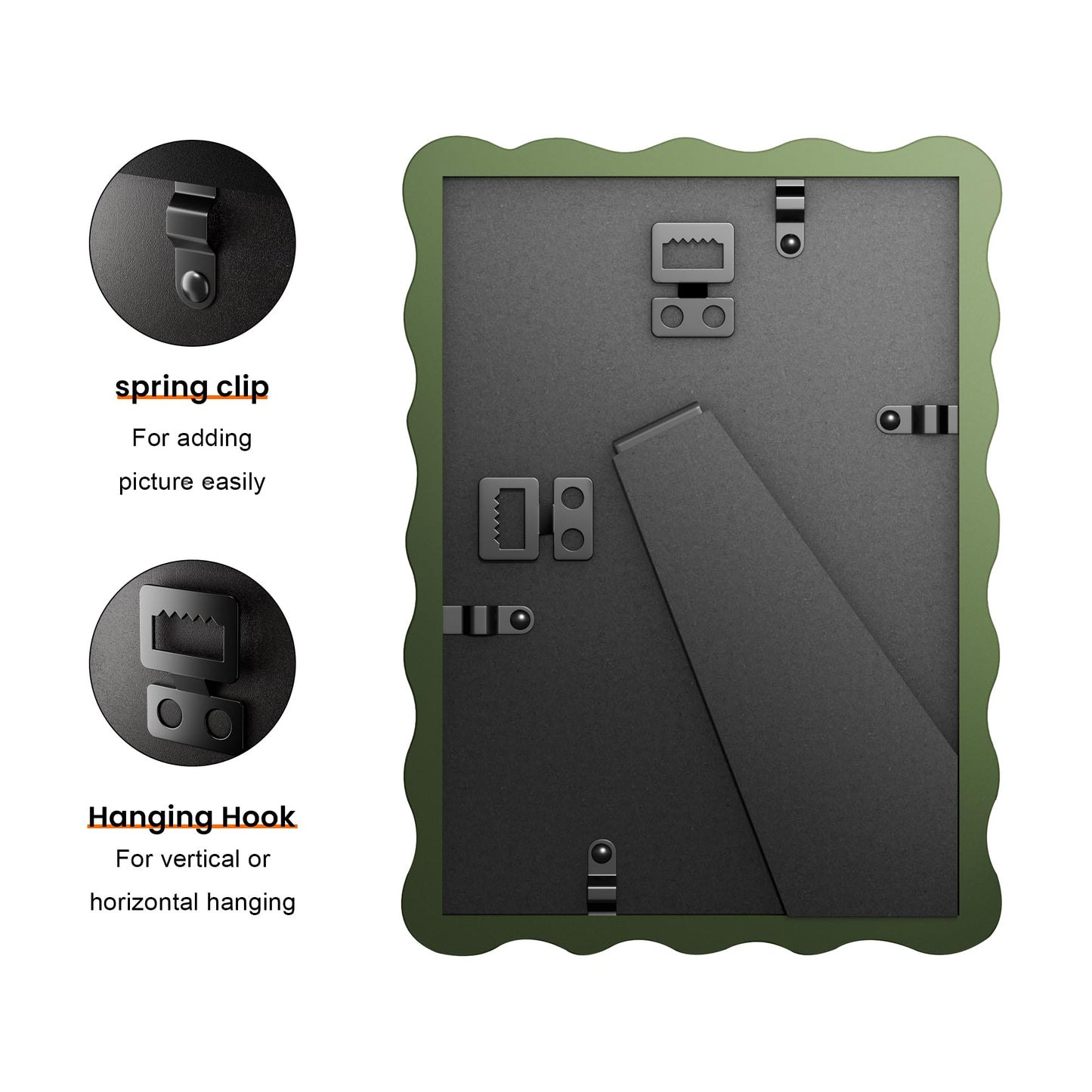 Chrspk 5x7 Wavy Picture Frame With Mat For 4x6, Wavy Edge Wooden Picture Frame with Real Glass - Wall Mount and Tabletop Display, Green, 2 Pack