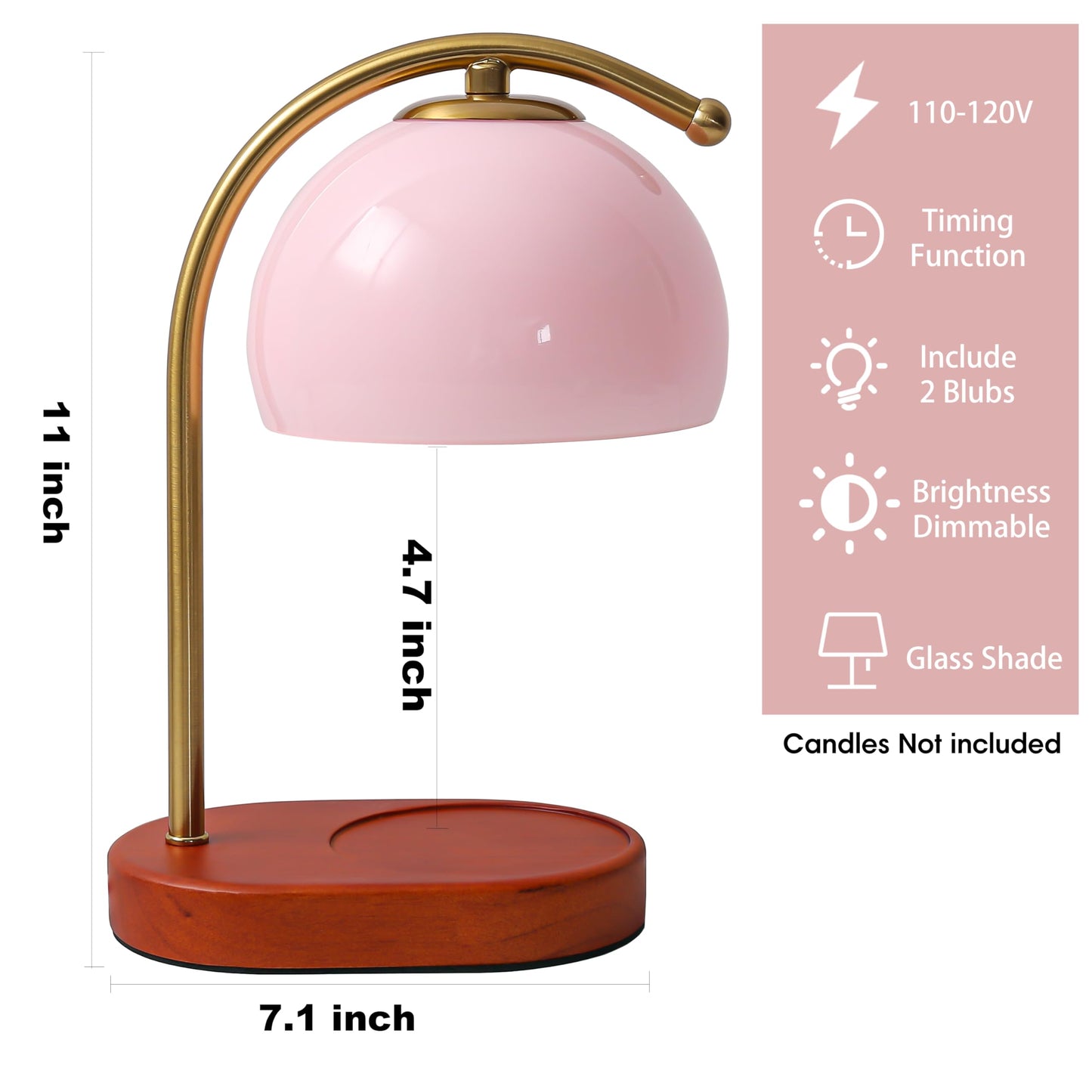 FCTWAKS Mid Century Pink Glass Candle Warmer Lamp with Timer & Dimmer, Mothers Day Birthday Gifts for Women Mom, House Warming Gifts New Home, Wax Warmer Lamp for Bedroom Decor with 2 Bulbs