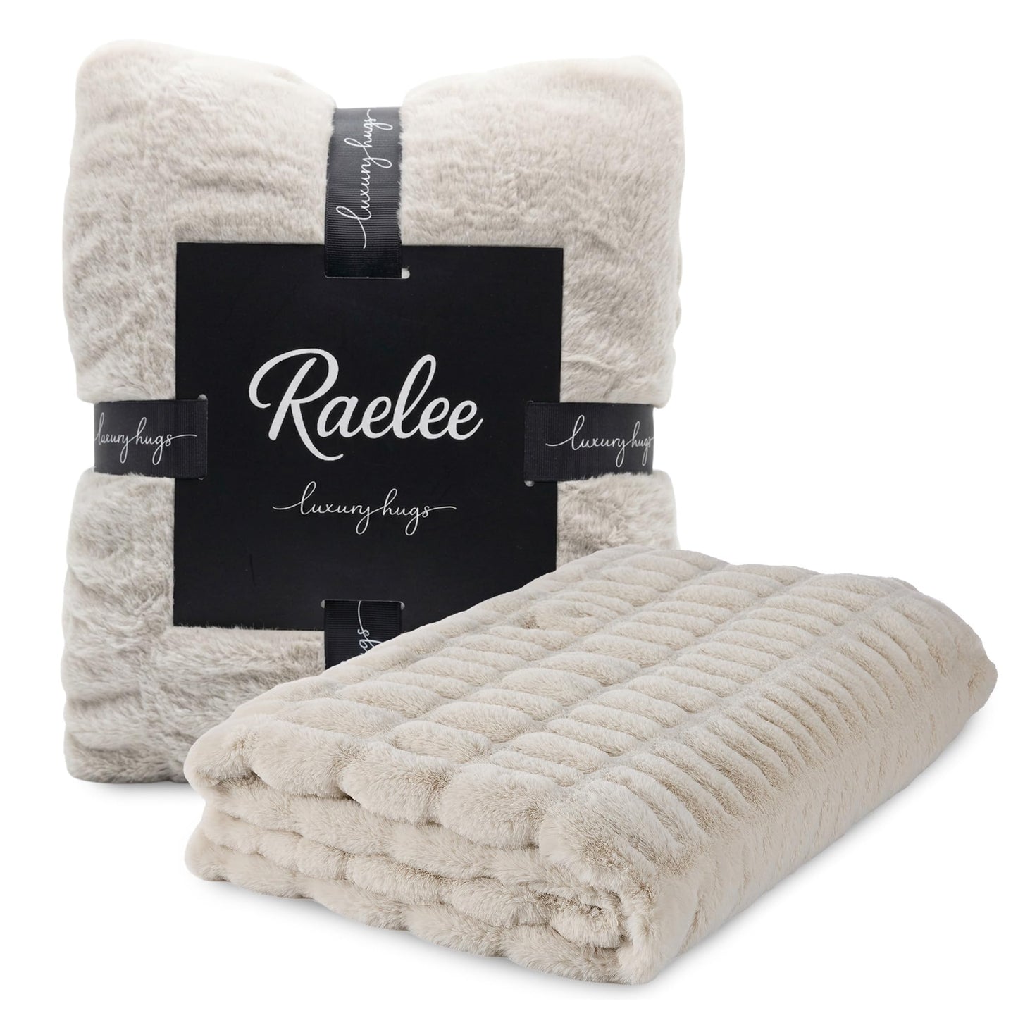 Raelee Luxury Faux Rabbit Fur Throw Blanket, Ultra Soft Double Sided Fluffy Plush Throw for Couch, Bed, Chair, Thick Warm Cozy Decorative Bubble Throw Blanket, Cream White, 50x60