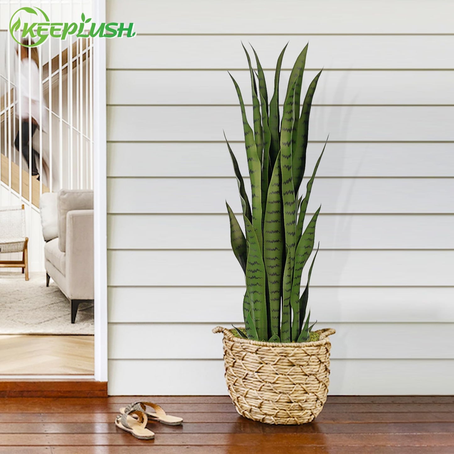 Keeplush 3ft Artificial Snake Plant – 36in Faux Sansevieria Plants, Fake Floor Plant for Indoor Outdoor, Front Porch Patio Home Office Decor, Mother-in-Law’s Tongue, Green 1Pcs