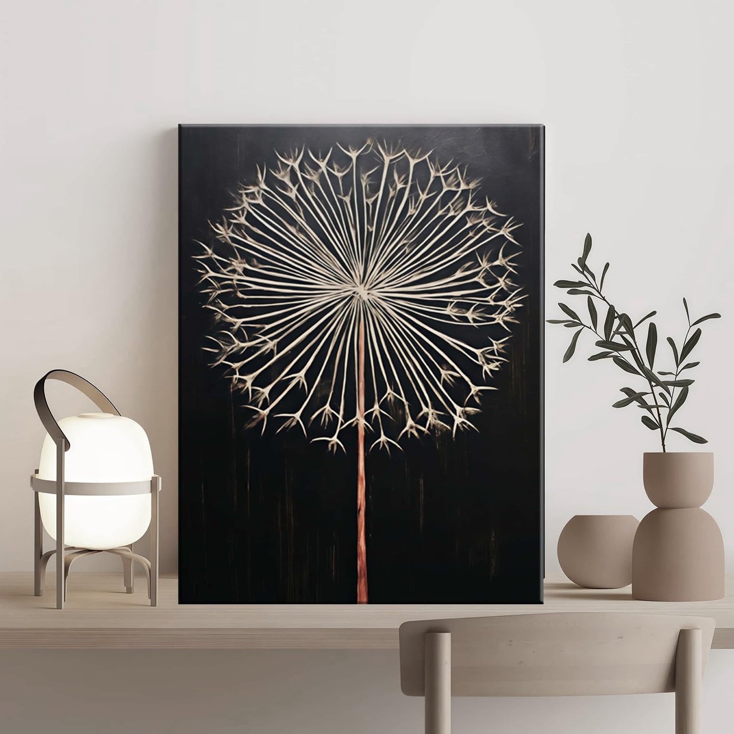 Framed Dandelion Plant Fun Wall Art Decor Canvas Print Poster Picture Modern Minimalist Artwork Bathroom Living Room Bedroom Office Gallery Decor 16x24 Inch Ready to Hang