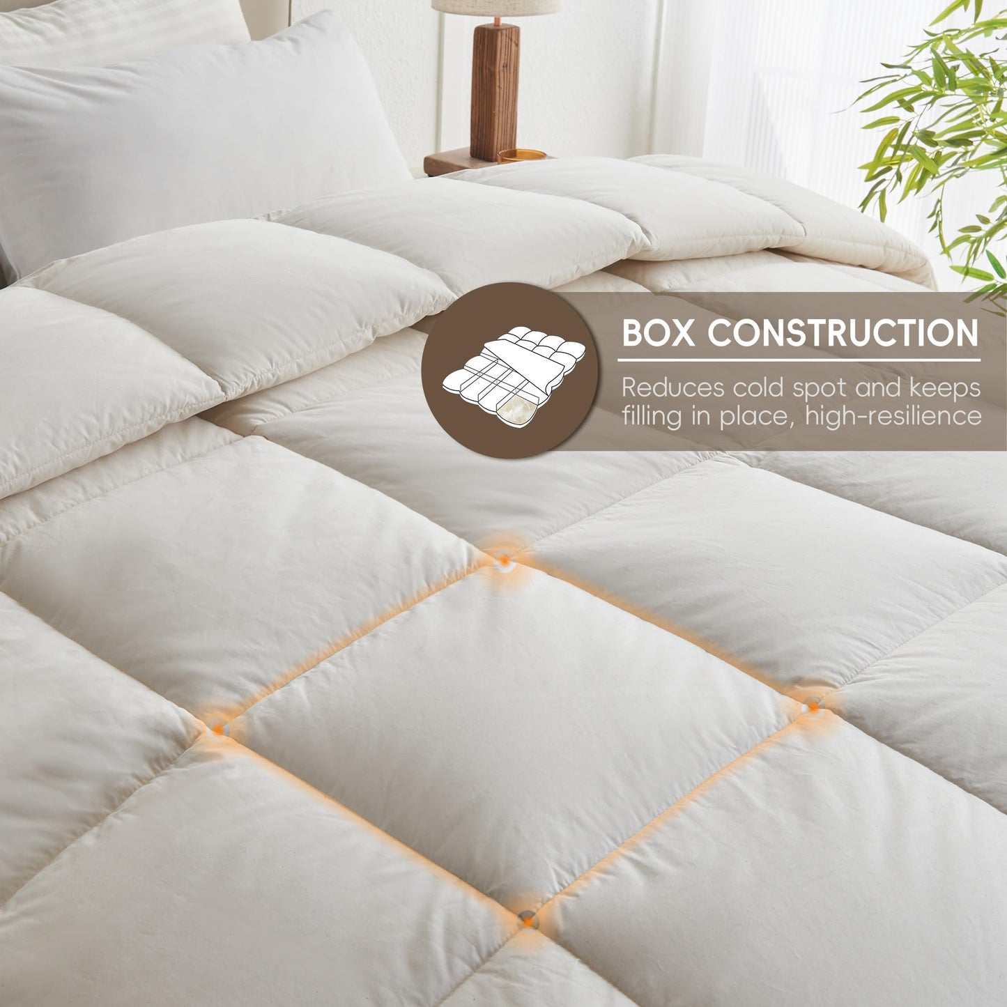 puredown® Goose Feather Down Fiber Comforter Full/Queen Size - 100% Organic Cotton Cover All Season Duvet Insert, Breathable Fluffy Warmth Hotel Luxury Bedding Comforter (88"x90")