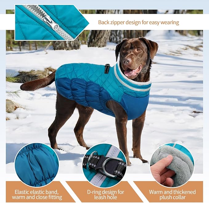OUOBOB Dog Jackets for Large Dogs, Large Dog Winter Coat, Pet Cold Weather Coats, XXXL Pet Jacket with D-Ring, Waterproof Coat with Back Zipper,Snowsuit Labrador German Shepherd Doberman,XXXL
