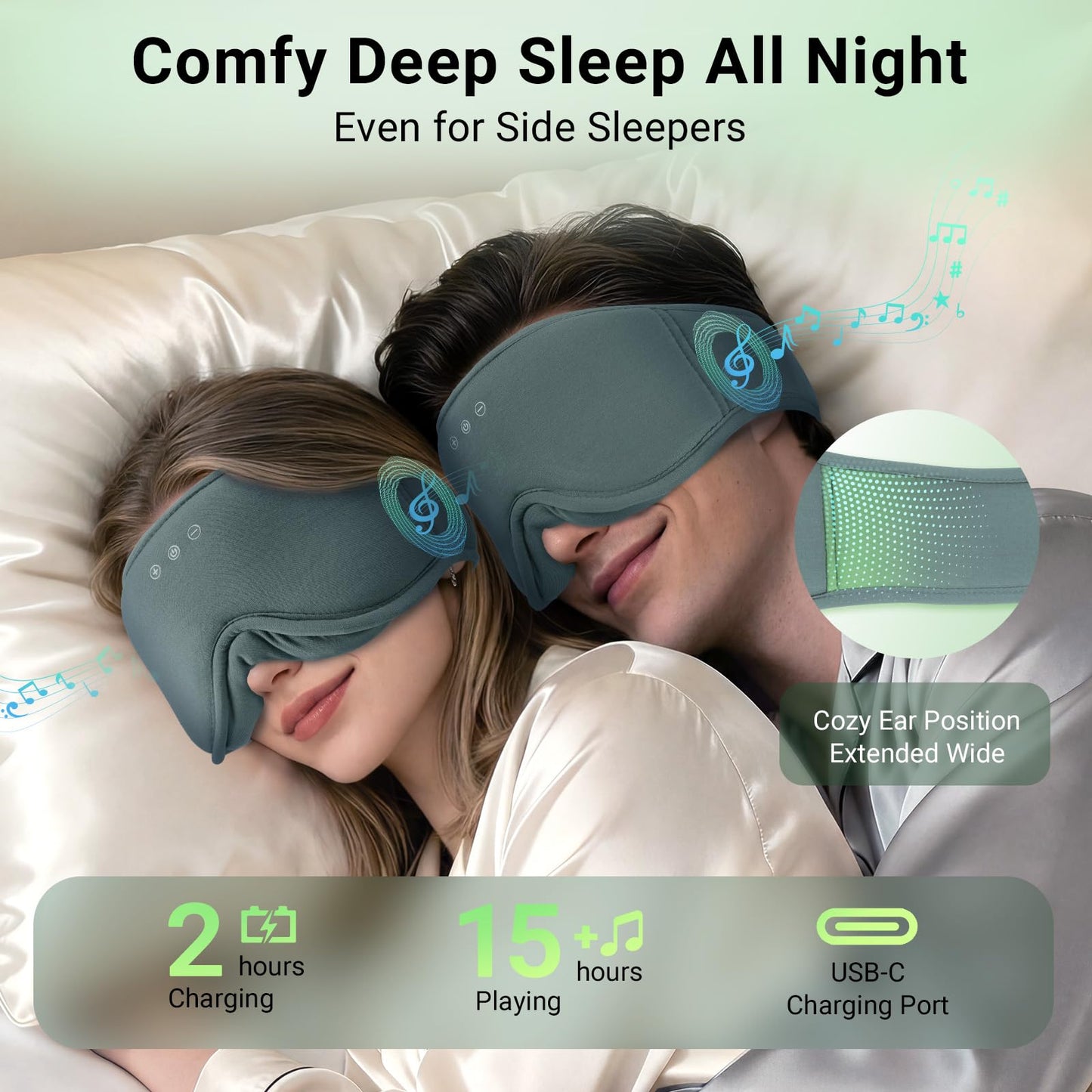 3D Bamboo Cotton Sleep Mask with Bluetooth 5.4 Headphone, Music Wireless Bluetooth Blackout Eye Mask for Side Sleepers, Earphones HD Speaker Microphone for Travel, Gifts for Women Men, Grey