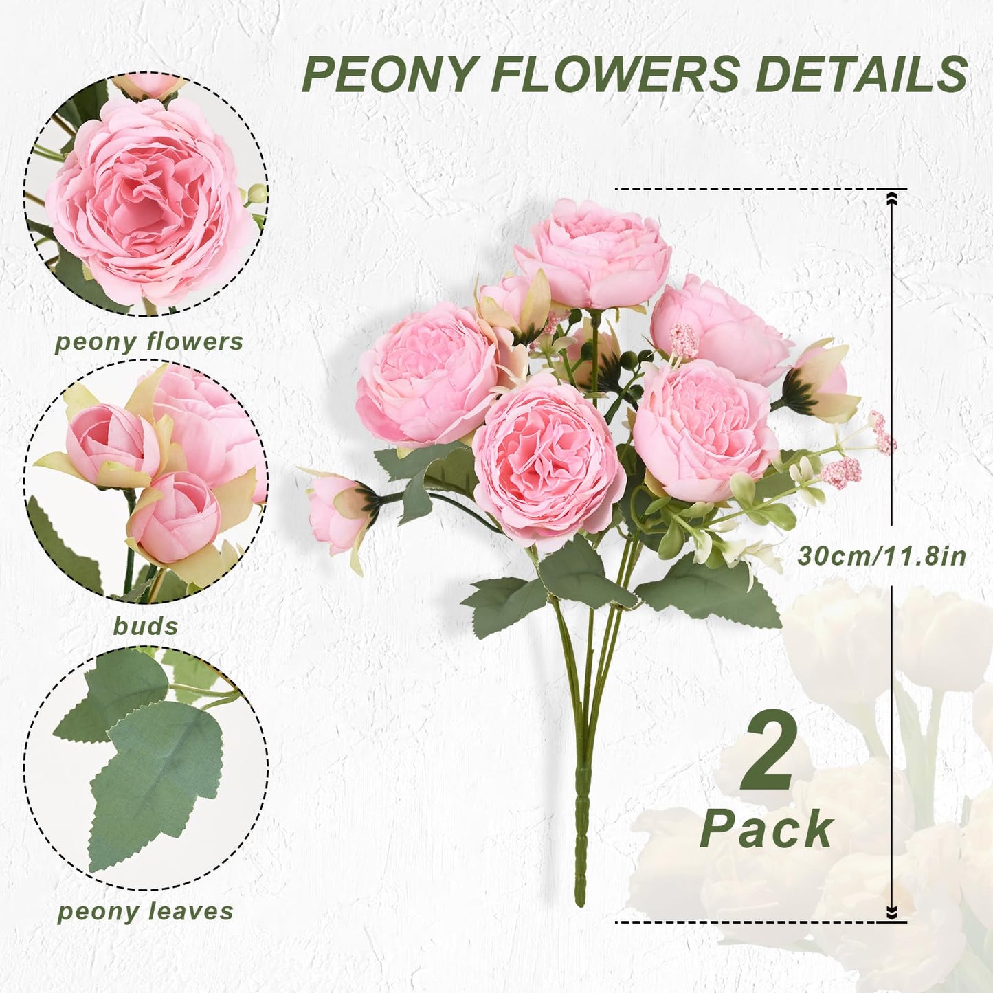 MARTINE MALL 2 Packs Peonies Artificial Flowers, Light Pink Artificial Peonies, Silk Peonies Flowers Fake Peonies Artificial Flowers Peonies Bouquet for Centerpiece Table Wedding Party Home Decor
