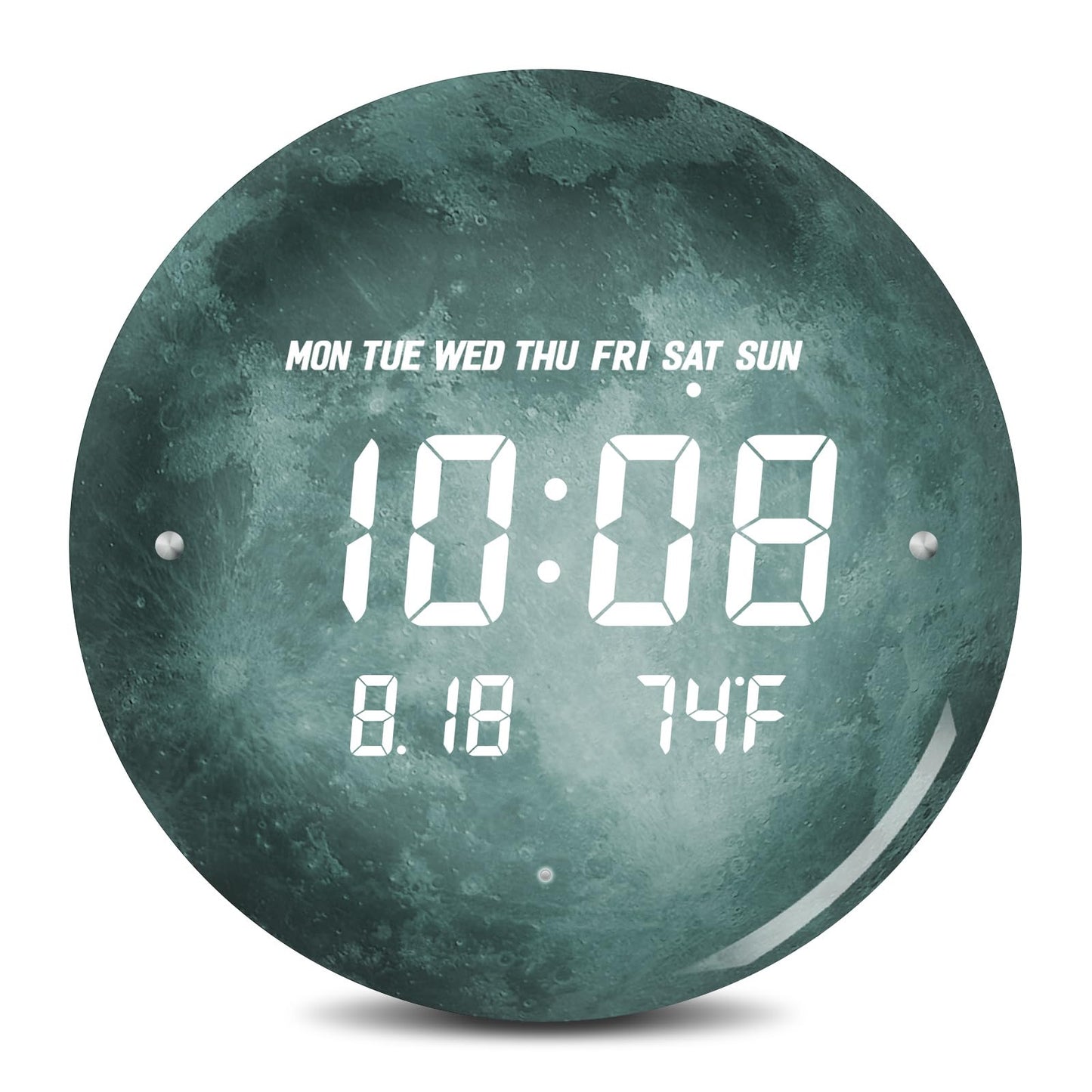 SCOAGE Digital Moon Wall Clock with Temperature/Time/Date, 12'' Modern Led Wall Clock Battery Operated, Smart Dimming, Large Display Decorative for Bedroom/Office/Kitchen