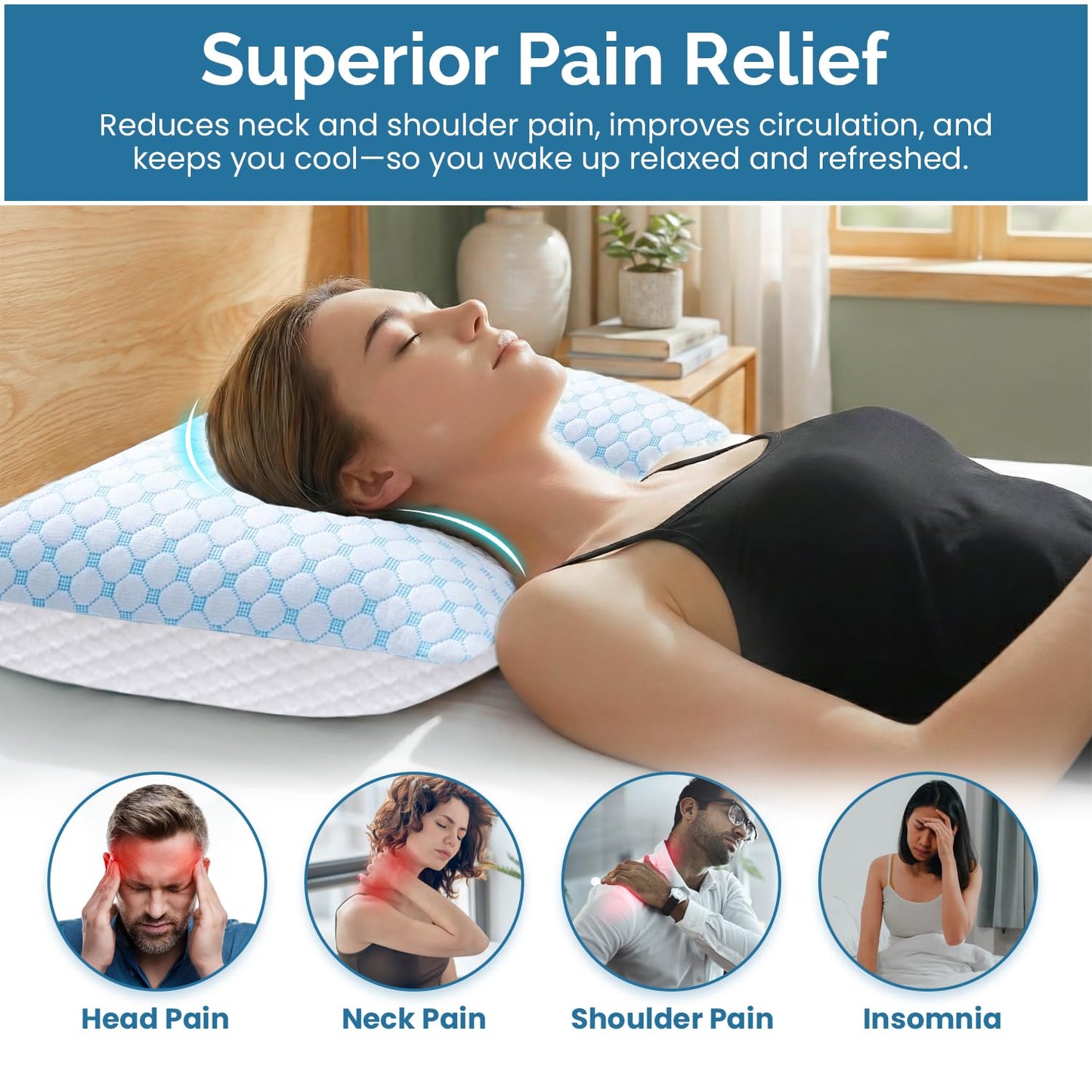 Cooling Memory Foam Queen Size Pillows 2 Pack: Adjustable firm Hotel Sleeping Pillows with Cool Removable Cover for Hot Sleepers. Perfect Support for Side Back Stomach Sleepers & Pain. Easy Wash