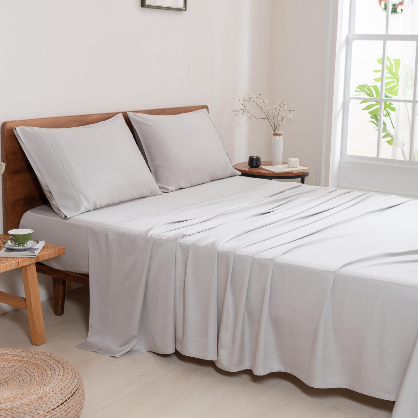 Softr King Gray Bed Sheet Set, Viscose from Bamboo, Ultra Soft, 16in