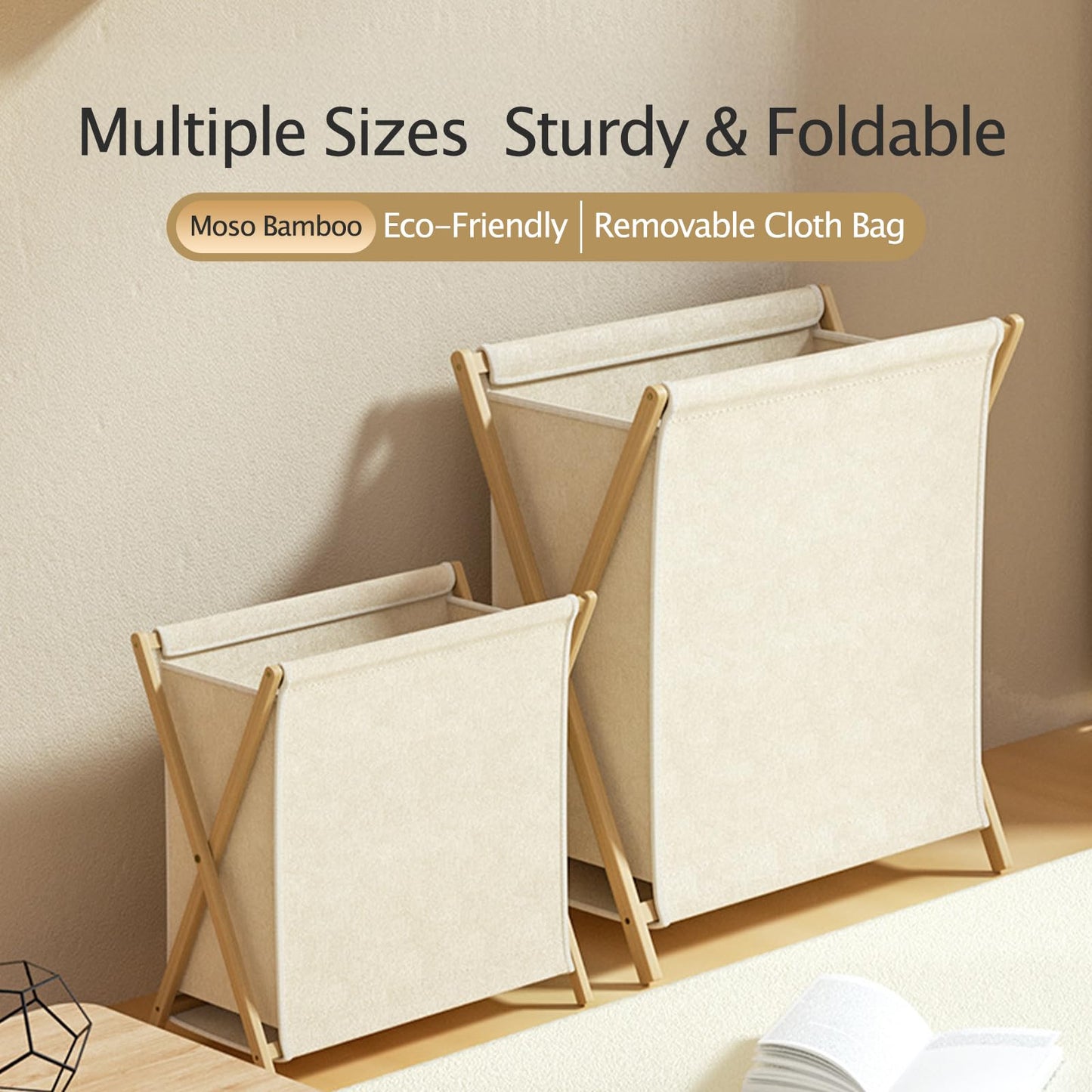 DUMDUM Simple, Eco-Friendly Foldable Laundry Hamper with X-Frame, Multi-Size for Dorm, Bedroom, RV (Beige, Large)
