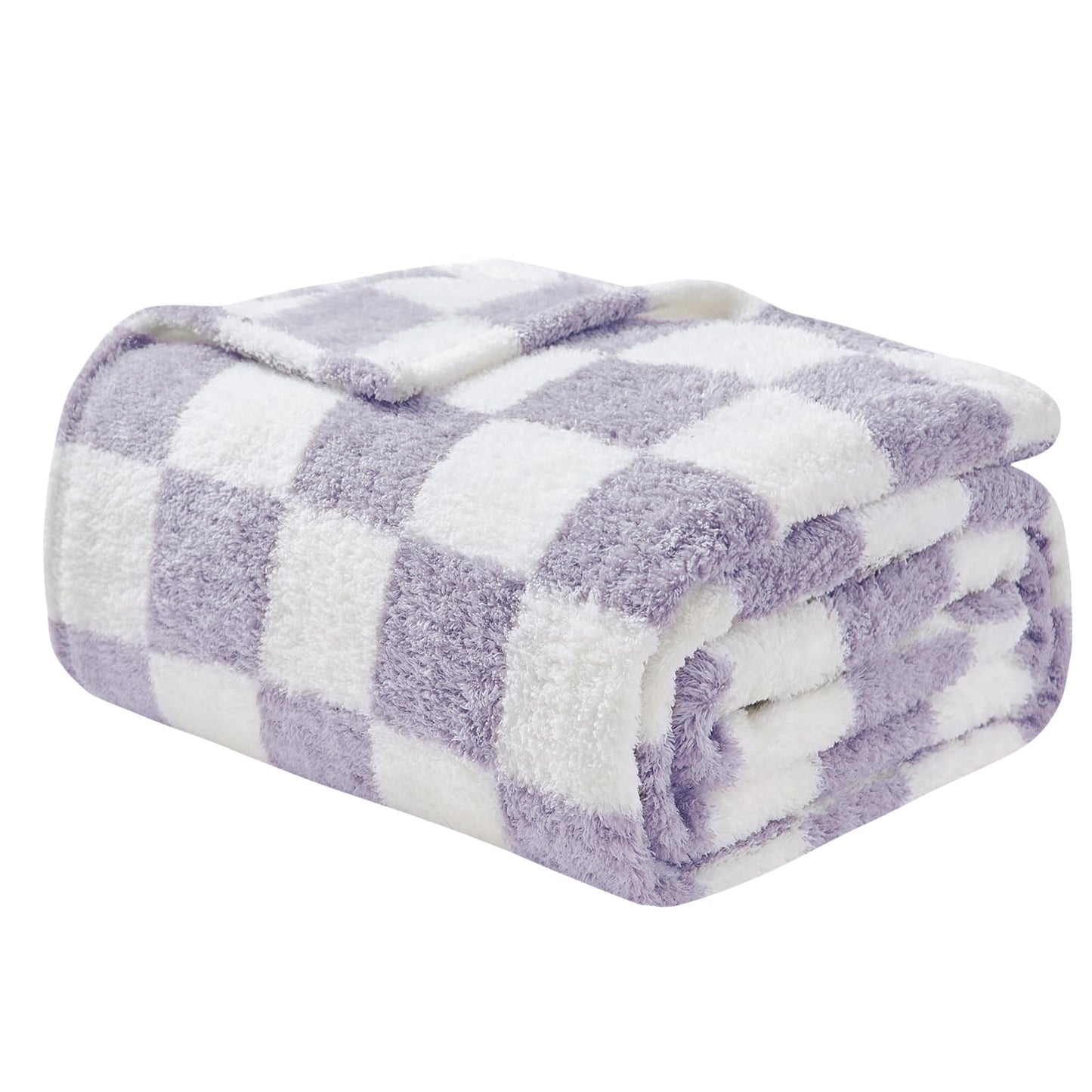 EMME Checkered Blanket Throw - 50"x60" Lavender Knit Blanket Soft Fluffy Patterned Throw Blankets for Couch, Sofa, Chair, Bed, Camping, Picnic, Travel