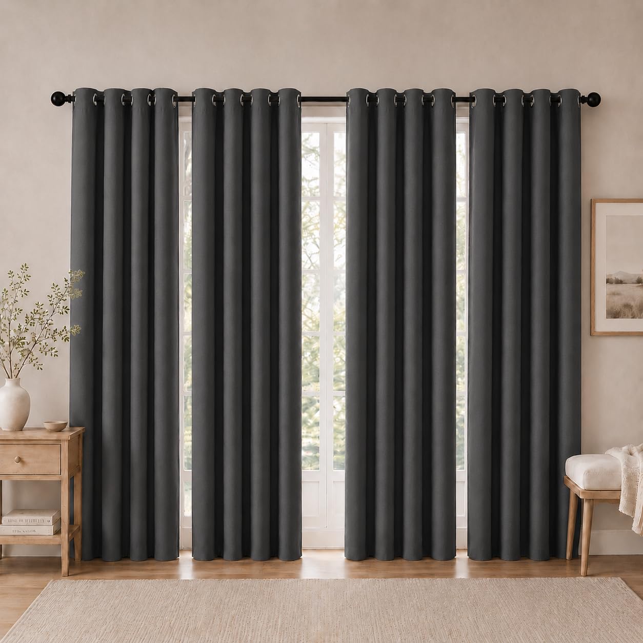 4-Panel-Curtain Room Darkening, 84 Inch Length for Bedroom Living Room, Insulated Thermal Grommet Curtain Drapes, Blackout(60-90%,Not 100%) Window Treatment Decor, Pack of 4, 52x84, CharcoalGrey