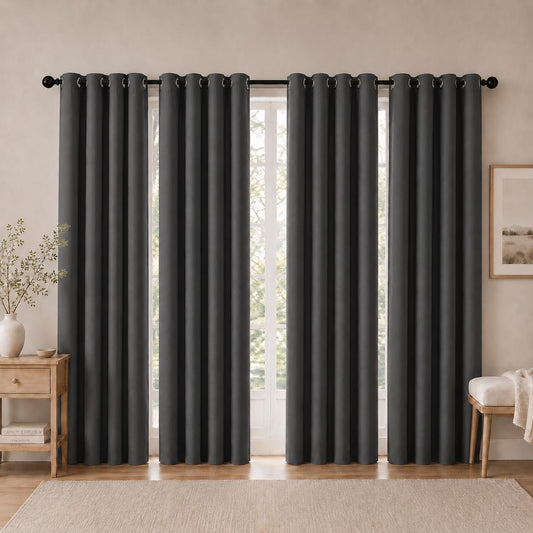 4-Panel-Curtain Room Darkening, 84 Inch Length for Bedroom Living Room, Insulated Thermal Grommet Curtain Drapes, Blackout(60-90%,Not 100%) Window Treatment Decor, Pack of 4, 52x84, CharcoalGrey