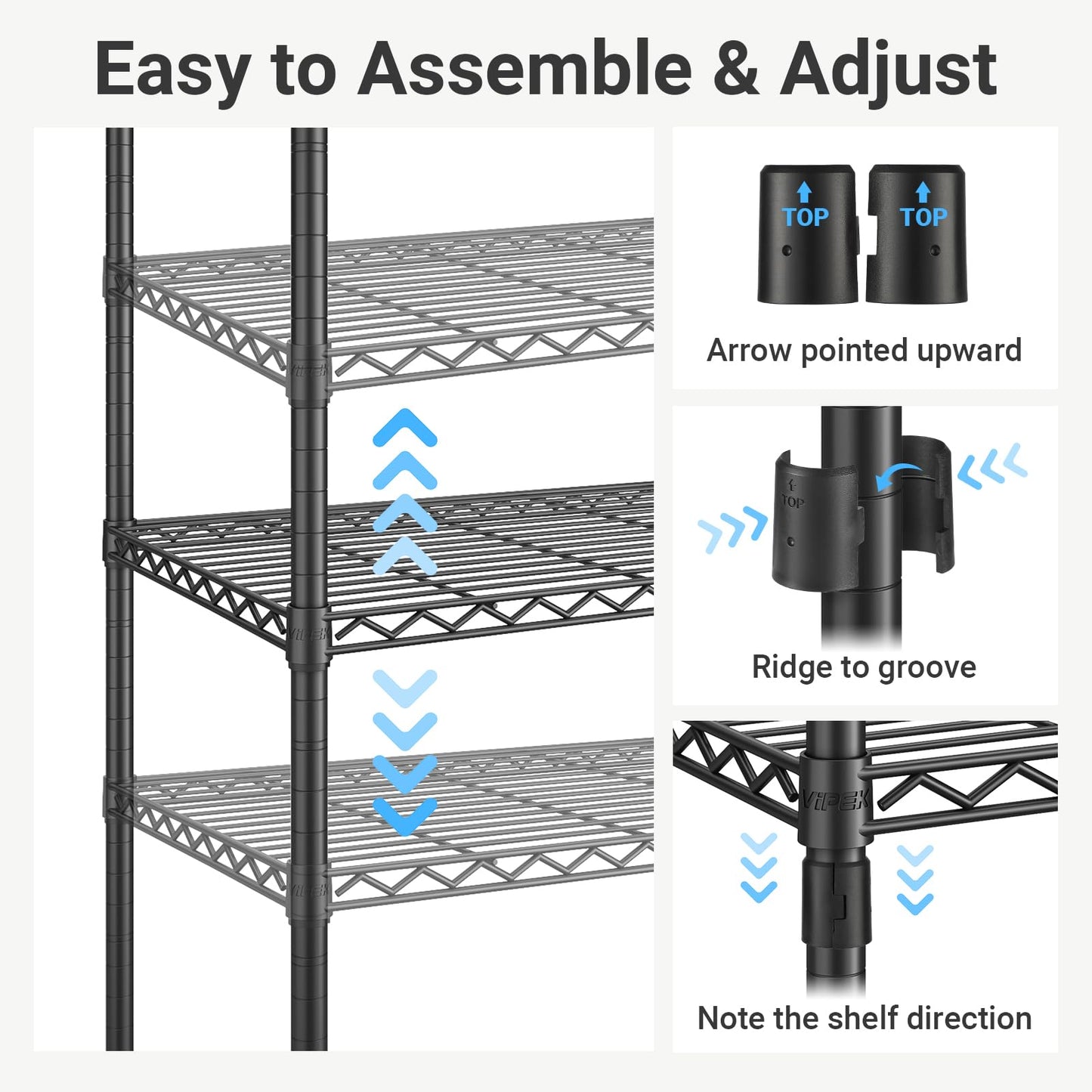 VIPEK V50 Heavy Duty Clothes Rack, Extra Large Freestanding Garment Rack with Adjustable Shelves, Open Closet Storage System for Bedroom, Reach-in/Walk-in Closet, 1300 lbs Capacity, Black