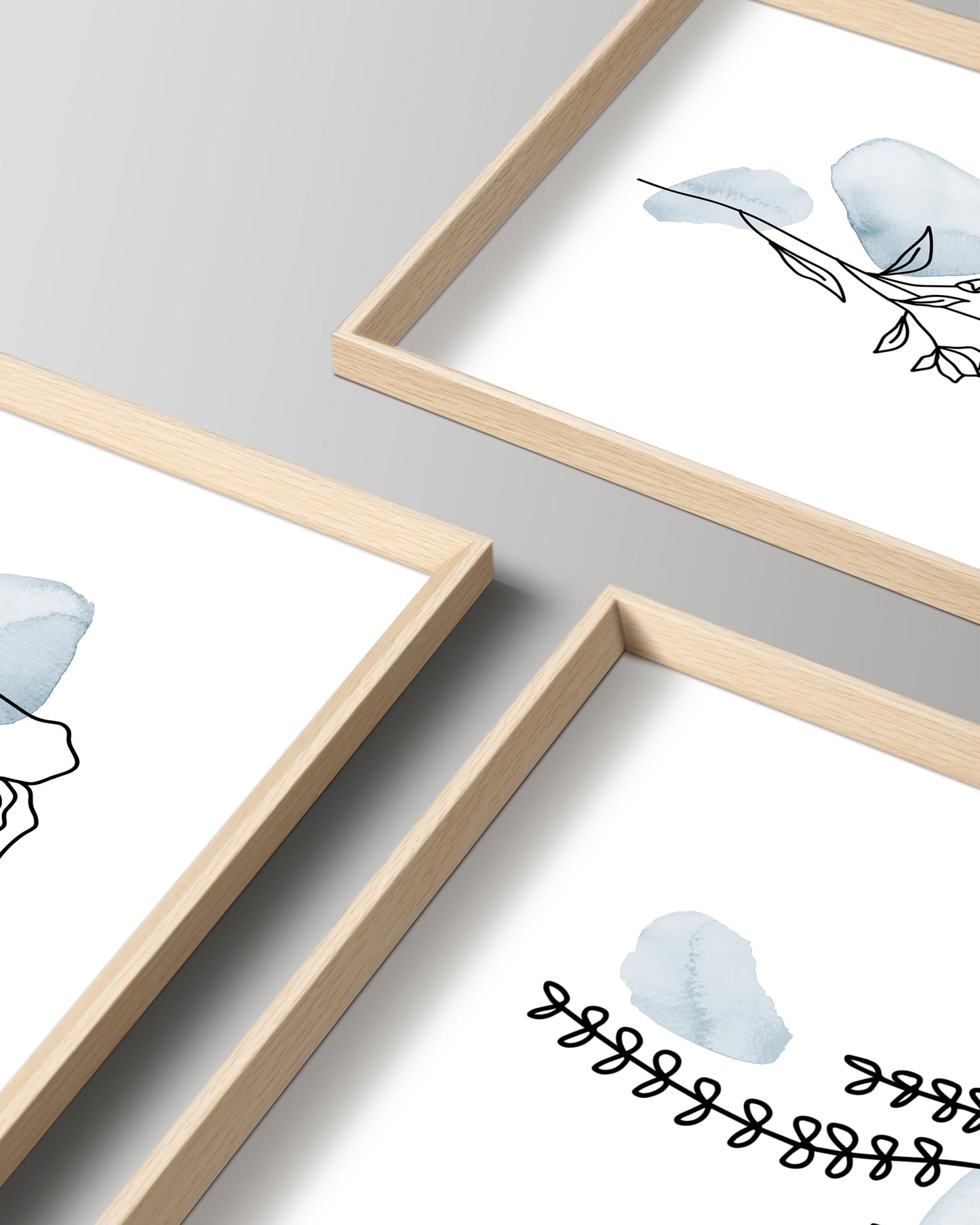 HesenDot Framed Blue Floral Canvas Wall Art,Minimalist Botanical Wall Art Decor,12x16IN Wood High Framed Prints,Boho Flowers Artworks Prints Posters for Living Room,Kitchen,Bedroom Set of 3