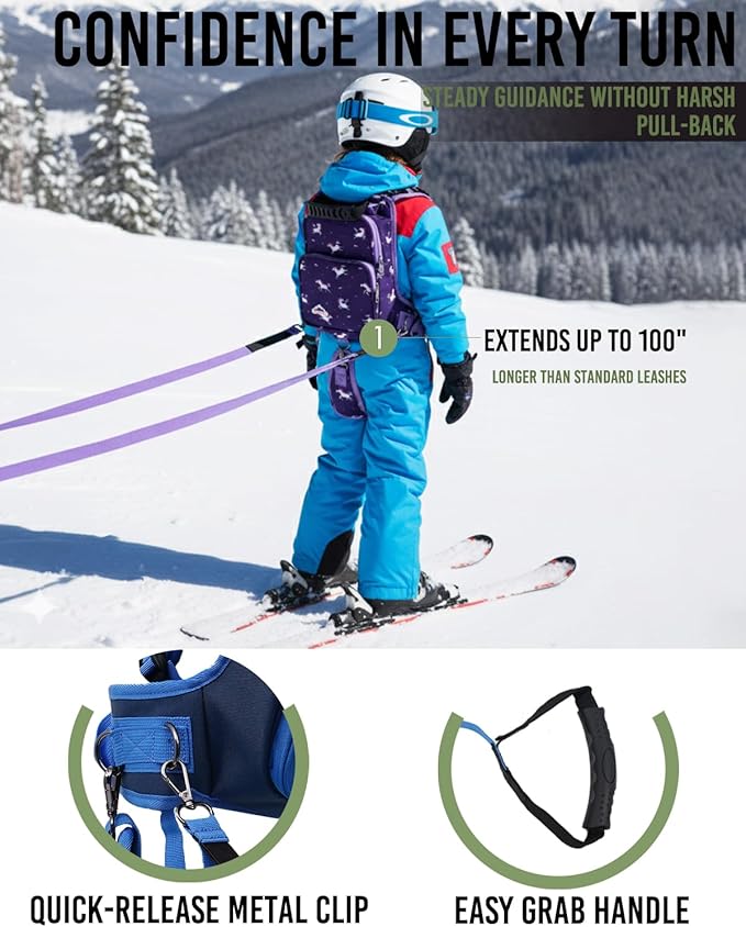 RYNQAVOA Ski Harness for Kids, Snowboard Harness Trainer, Ski Leash for Kid with Removable Seat & Reinforced Lift Handle