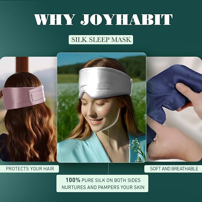 Joyhabit Silk Sleep Mask for Women and Men, Silver Gray, Luxurious Comfort for Relaxation & Beauty Sleep, Ultra Soft & Breathable, Protects Hair & Skin