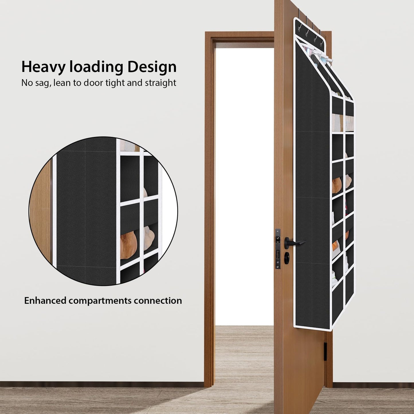 Univivi 5-Shelf Over Door Hanging Organizer Fabric Door Storage for Baby Nursery Nursery Closet Cabinet Wall Mount Hanging Storage Organizers with 8 Deep Pockets and 4 Small PVC Pockets(Black)