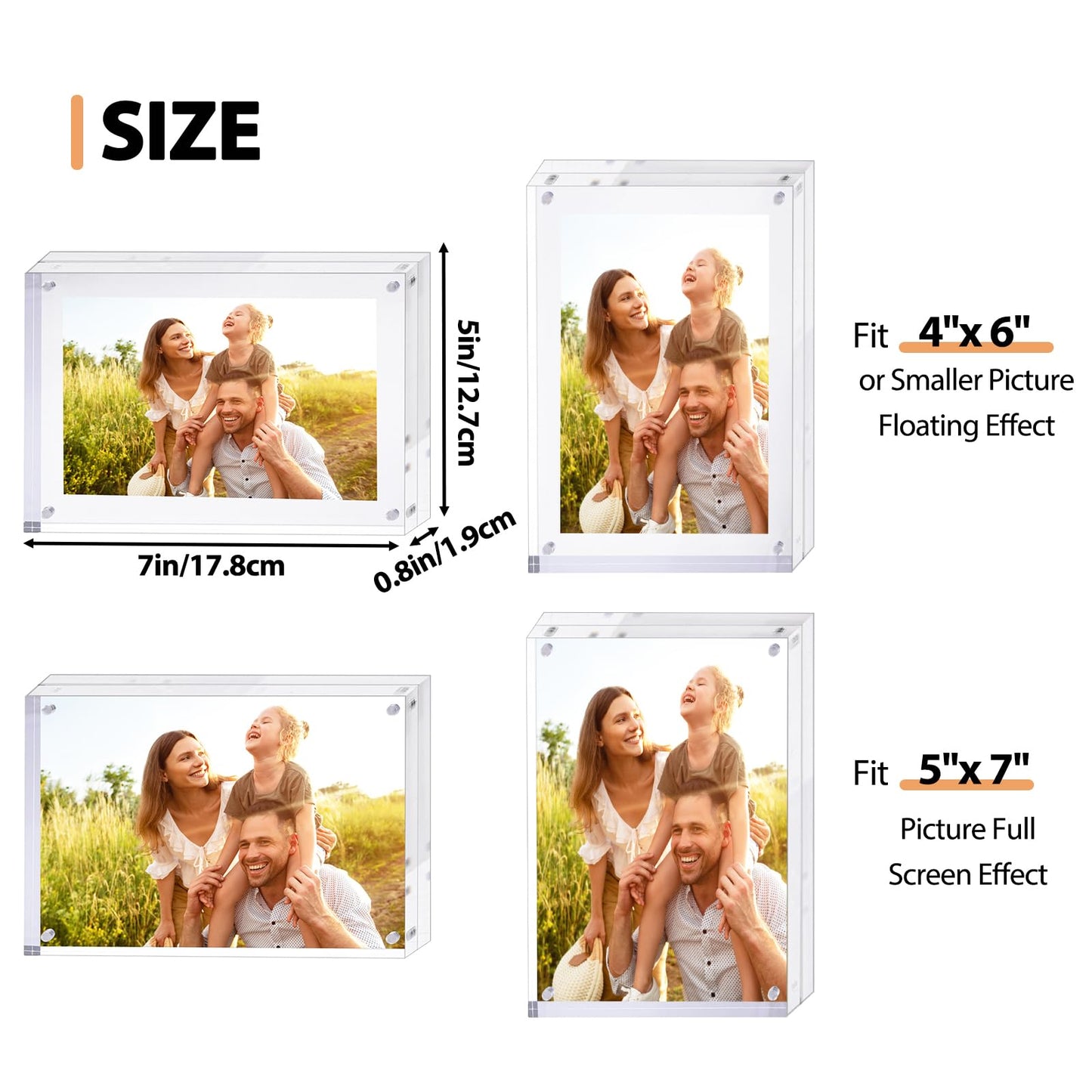 Fixwal 5x7 Acrylic Picture Frame, 3 Pack Thick Clear Double-Sided Magnetic Frames, Frameless Photo Frames for Desktop Tabletop Display