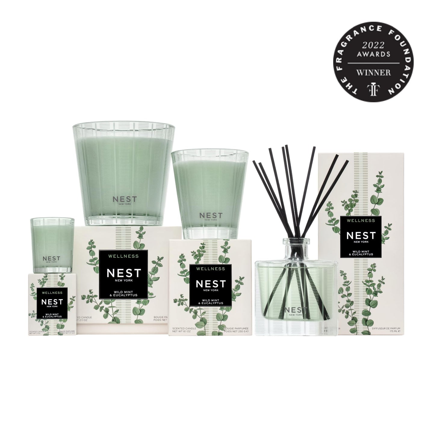NEST New York Scented Classic Candle, Wild Mint & Eucalyptus - 8.1 oz - Up to 60-Hour Burn Time - Reusable Glass Vessel