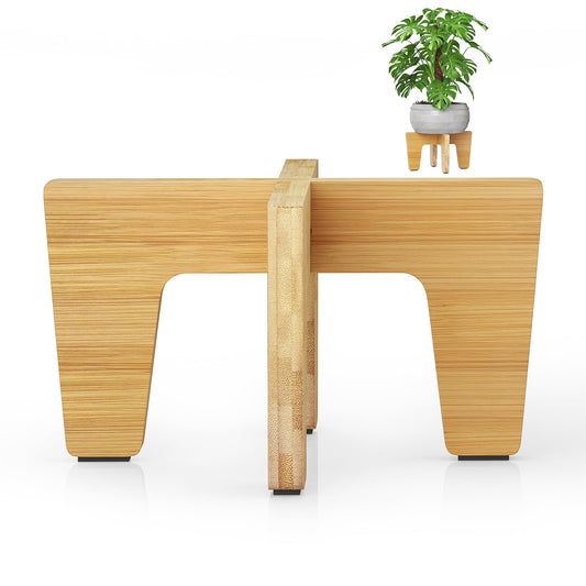 Plant Stands Indoor Outdoor, Plant Risers for Inside Pots Sturdy Short Plants Holder, Flower Pot Stand for Indoor Plants, Small Single Floor Plant Bamboo Display Stand (Natural 12")