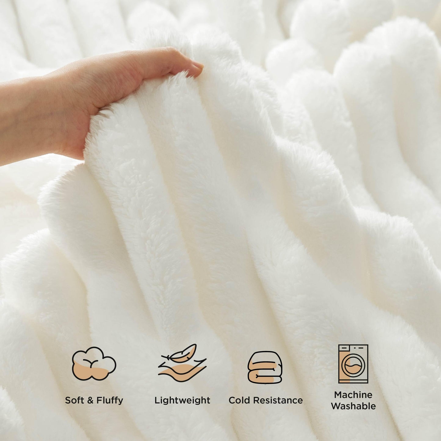 Bedsure Blankets Queen Size for Bed - 350GSM Super GentleSoft Fuzzy Fluffy Cozy Blankets for Women, Cute Large Plush Fleece Throws for Girls, White，90x90 Inches, Wider Striped Design