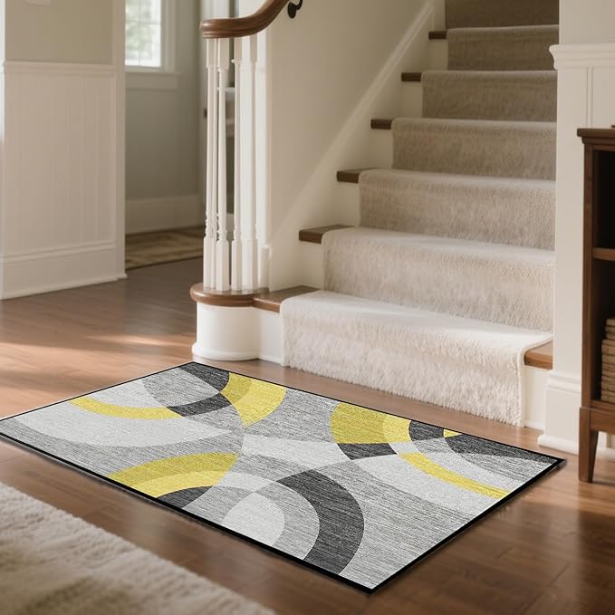 Area Rug Washable 2.6'x4' Ft Non Slip Rubber Backing Foldable Geometry Durable Rug for Living Room, Bedroom, Home Office