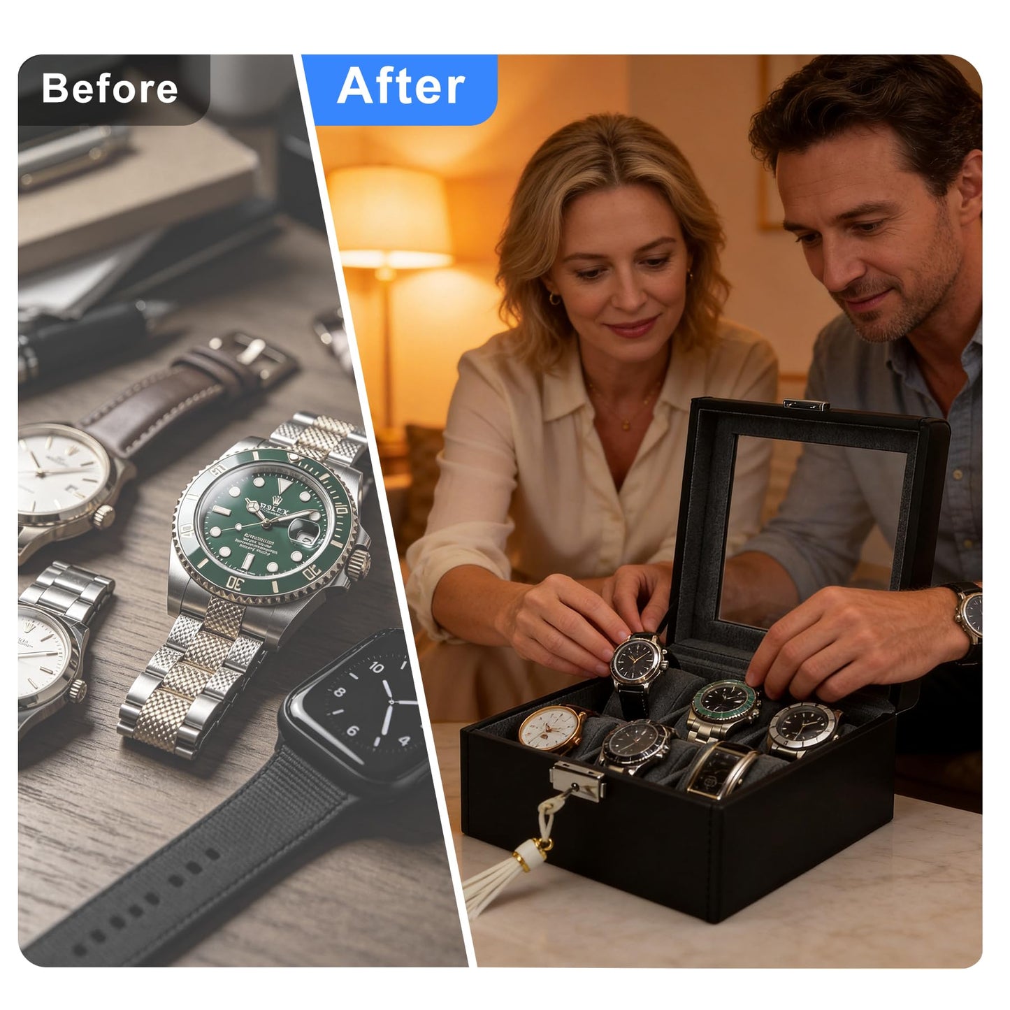Hit design Watch Cases for Men Watch Box Mens Watch Case Organizer Watch Display Case Leather Watch Storage Box and Watch Holder for Men,Elegant Gift for Husband Dad Boyfriend