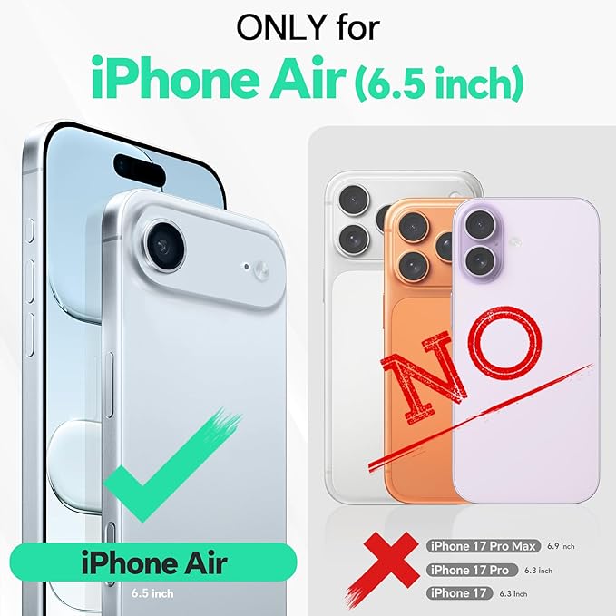 TUCCH Detachable Case Wallet for iPhone Air (6.5") 2025, Wrist Strap | 4 Card Slots RFID Blocking | Wireless Charging | Stand | 2-in-1 Magnetic | PU Leather | Shockproof Folio Cover | Light Blue