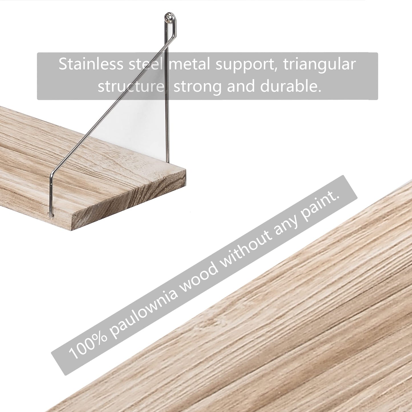 MITIME Floating Shelves Set of 3 Rustic Solid Wood Floating Shelf Wall Storage Shelves for Living Room, Bedroom, Bathroom, Kitchen Laundry, Office,no Drill Shelf (Light Color L+M+S)