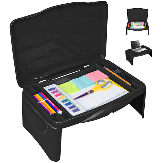 Aerolife Folding Lap Desk - Foldable Table for Work, Study, Gaming, Arts, Crafts, School - Collapsible Laptop Tray with Storage Compartment - Portable Writing Station for Kids, Adults (Black)