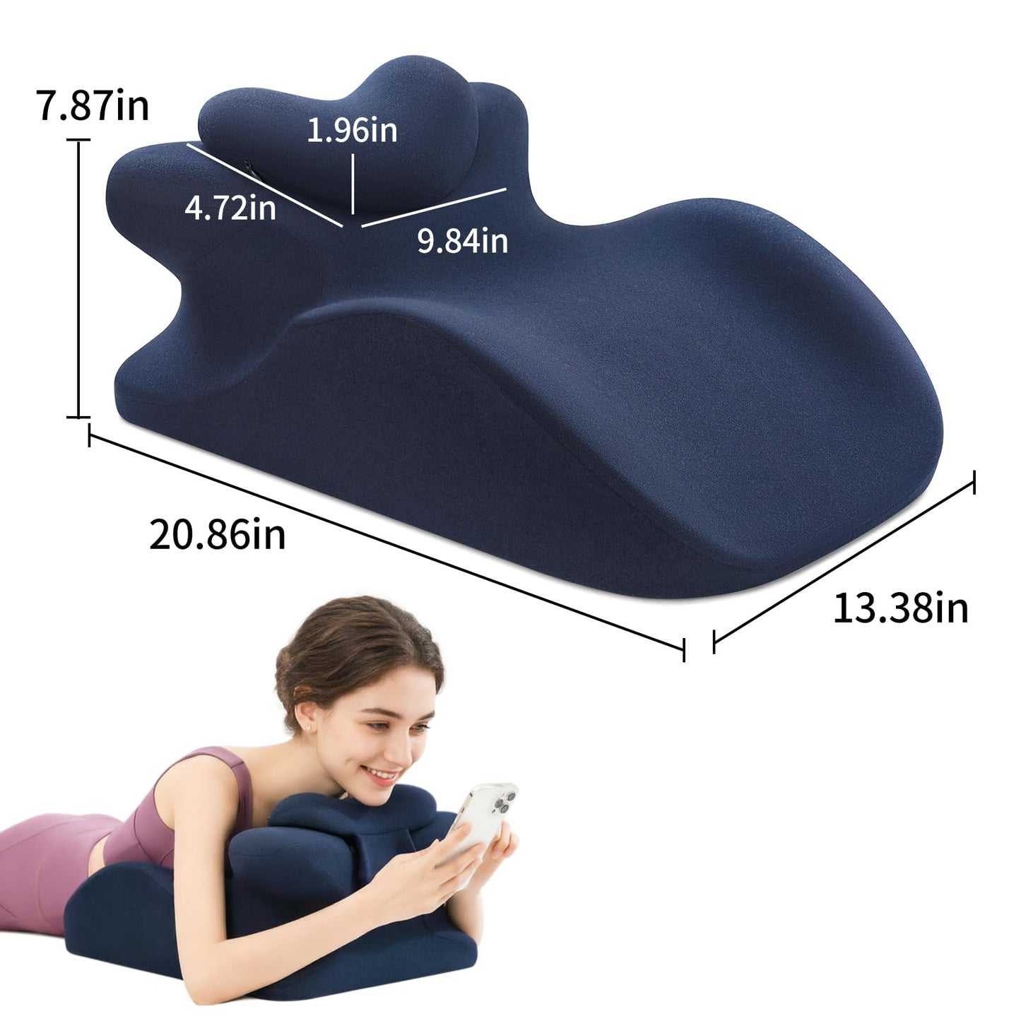 Memory Foam Ergonomic Prone Pillow, Bed Rest Pillow for Sleeping & Reading, Back Pain & Acid Reflux Support Pillow, Ideal for Massage, Removable Washable Cover
