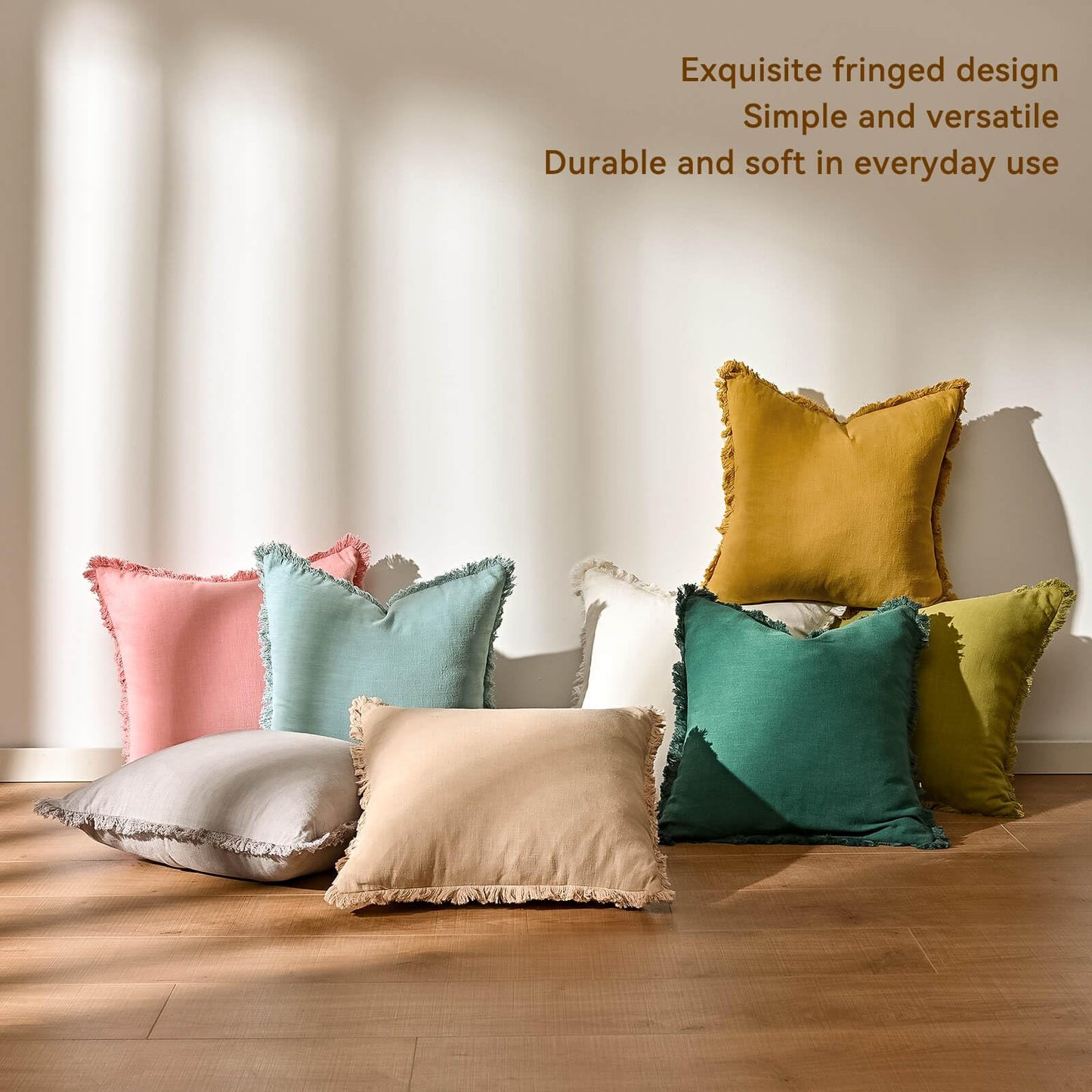 AmHoo Pack of 2 Linen Pillow Covers with Tassels Fringed Decorative Rustic Natural Throw Pillowcase Cushion for Couch Sofa Bedroom 18 x 18-Inch Off White