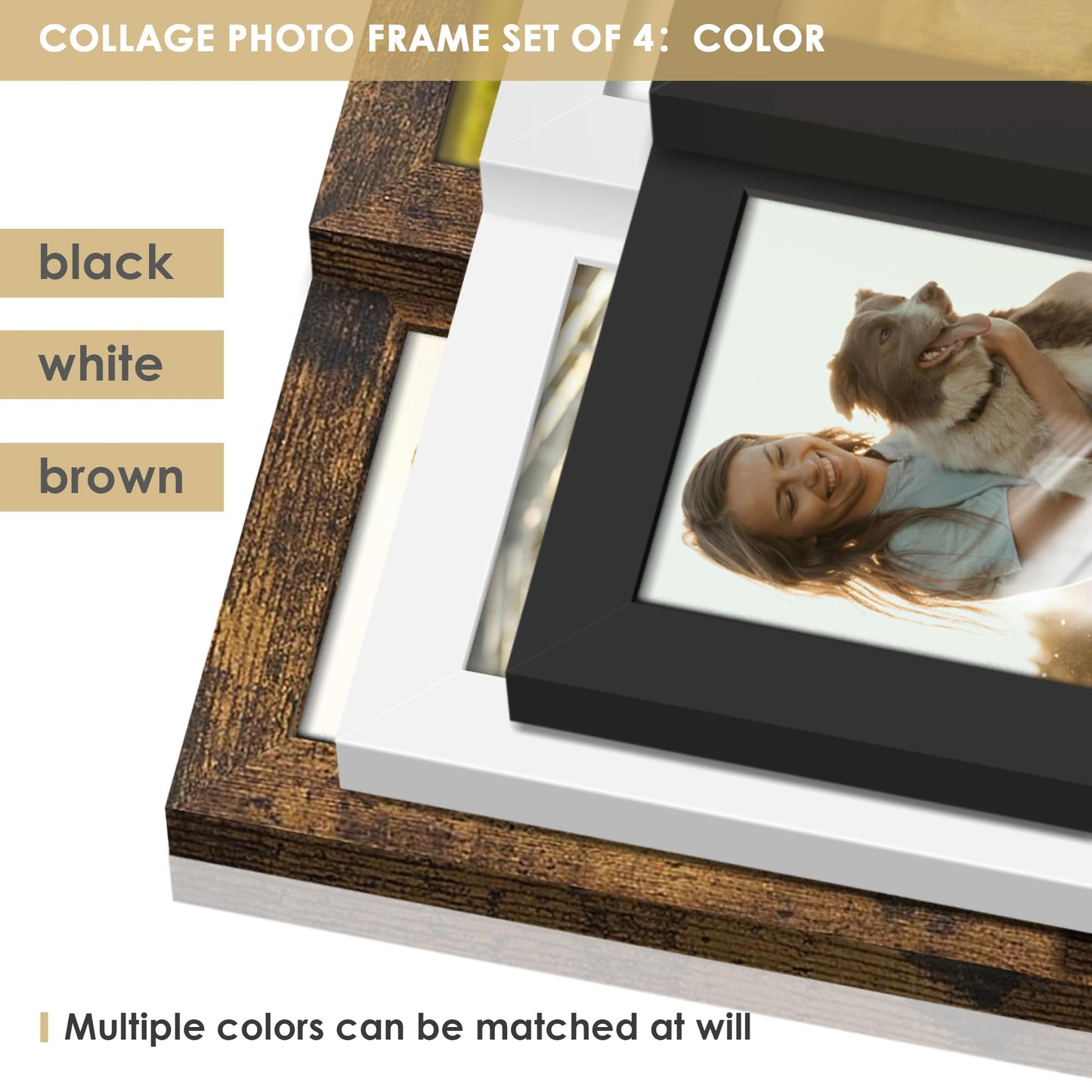 DUENPY 4x6 Collage Picture Frame Tempered Glass Front, Displays Four 4x6 Photo, Family Photo Collage Frame, Wall Decor Wall Hanging or Tabletop, Brown