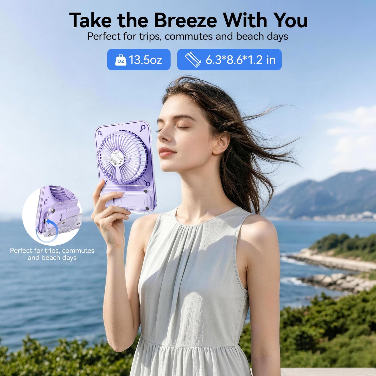 VAVOFO Small Desk Fan Personal Fans 8.6 Inch, Rechargeable 2000mAh Battery Operated Portable Fans, 3 Speeds Adjustable Ultra Quiet Fan For Office, Bedroom, Outdoor (Purple, 2000mAh)
