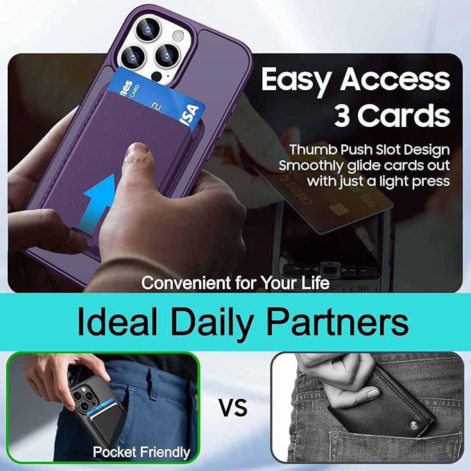 Ntwinro Magnetic for iPhone 13 Pro Max Case (Compatible with MagSafe) with Detachable Wallet & Card Holder for 3 Cards [RFID Blocking] Military Grade Protective Slim Phone Cover, Purple