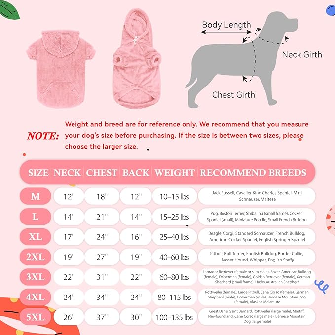 4XL Dog Sweaters for Large Dogs,Dog Hoodie,Warm Fuzzy Fleece Sweatshirt with Hood & Pocket,Leash Hole,Cozy Cold Weather Pet Clothes Sweater Hoodie for Large Dogs(Pink,4XL)
