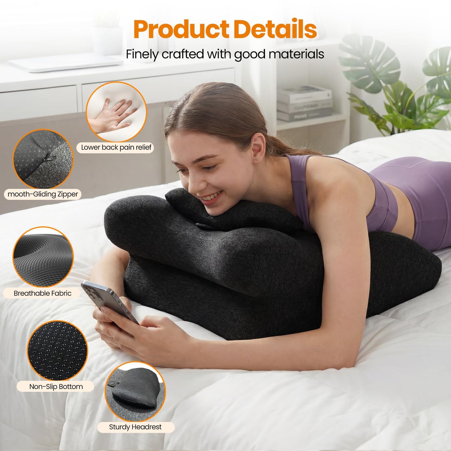 Ruanuo Memory Foam Ergonomic Wedge Pillow for Sleeping, Acid Reflux & Snoring Relief, 27°Angle Perfect Position Wedge Pillow with Washable Cover, Comfort Support for Waist, Neck & Back