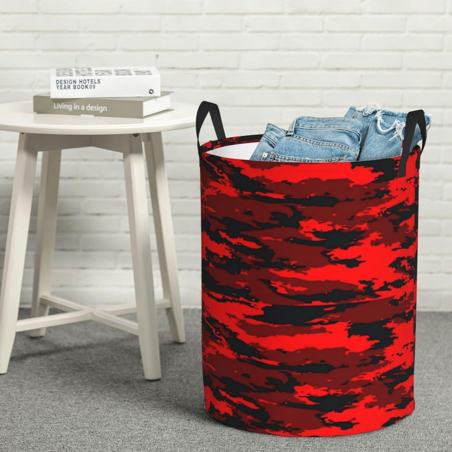 Gbuzozie Black And Red Camouflage Round Laundry Hamper Military Camo Storage Basket Toys Clothes Organizer Bin For Home Bathroom Bedroom Dorm Nursery, 62l