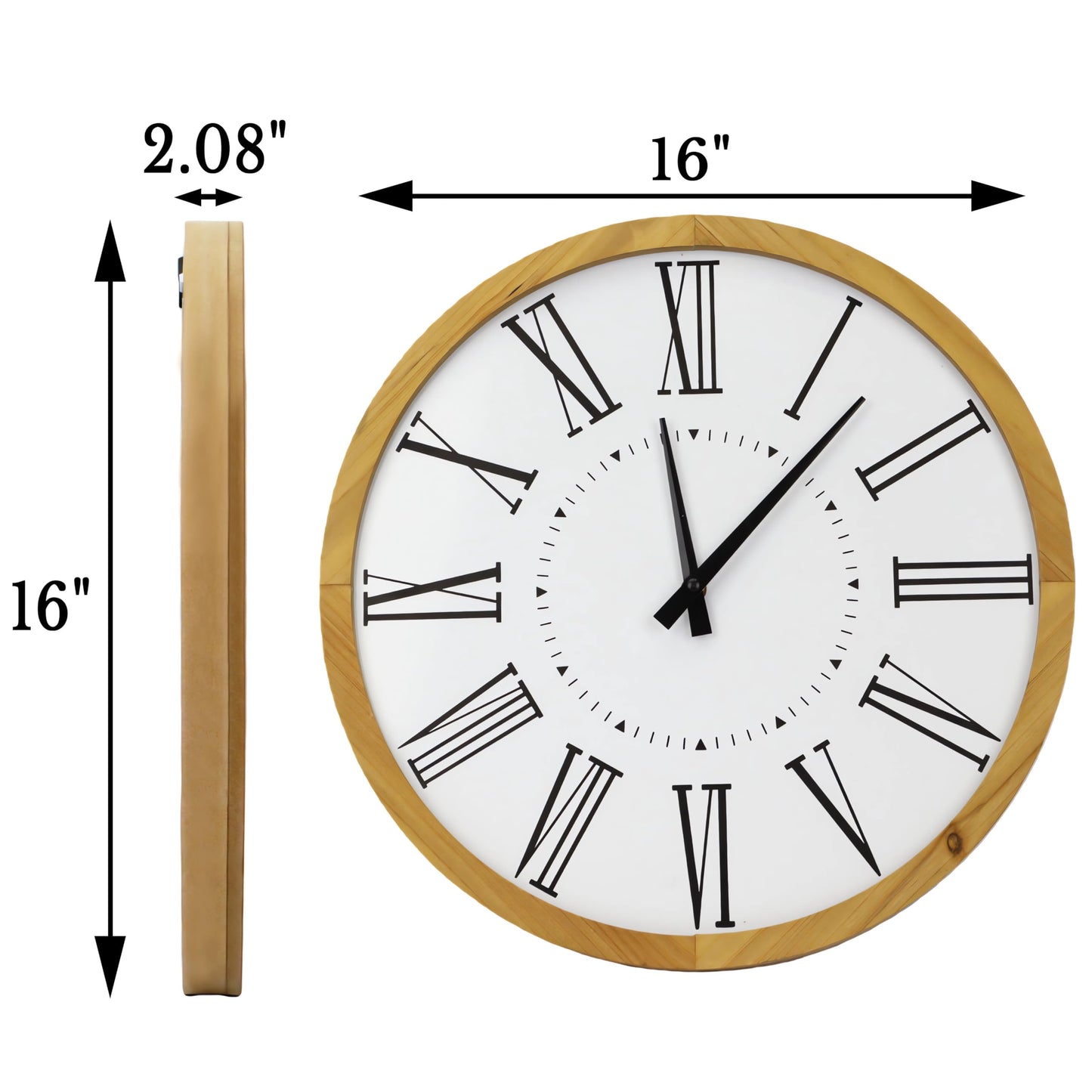 INTERHOMART Farmhouse Silent 16" Wall Clock Battery Operate,Wooden Non Ticking Sweep Movement, Large Farmhouse Wall Clock for Kitchen, Bedroom, Home Office, Living Room Decor, Roman Numerals