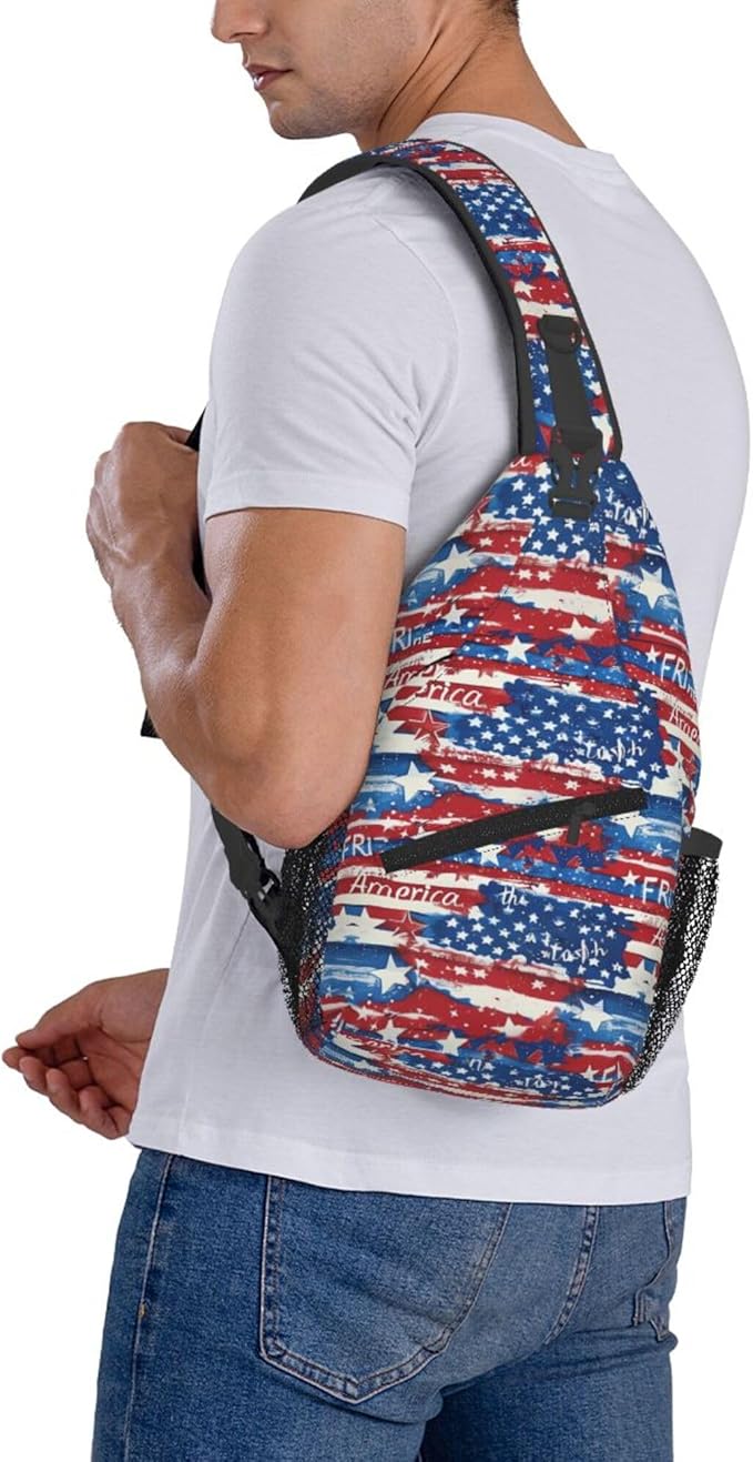 GJXFLSY American Flag Sling Backpack Crossbody Bag Casual Chest Bags Travel Hiking Daypack Shoulder Bag for Women Men
