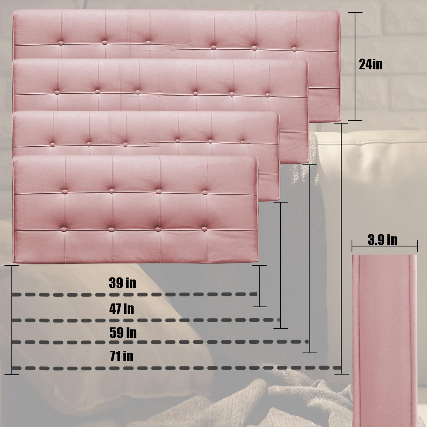 BCU Headboard Pillow Queen Size Upholstered Soft Tufted Headboard Backrest Pillow with Removable Cover for Adjustable Bed Back Support, Pink