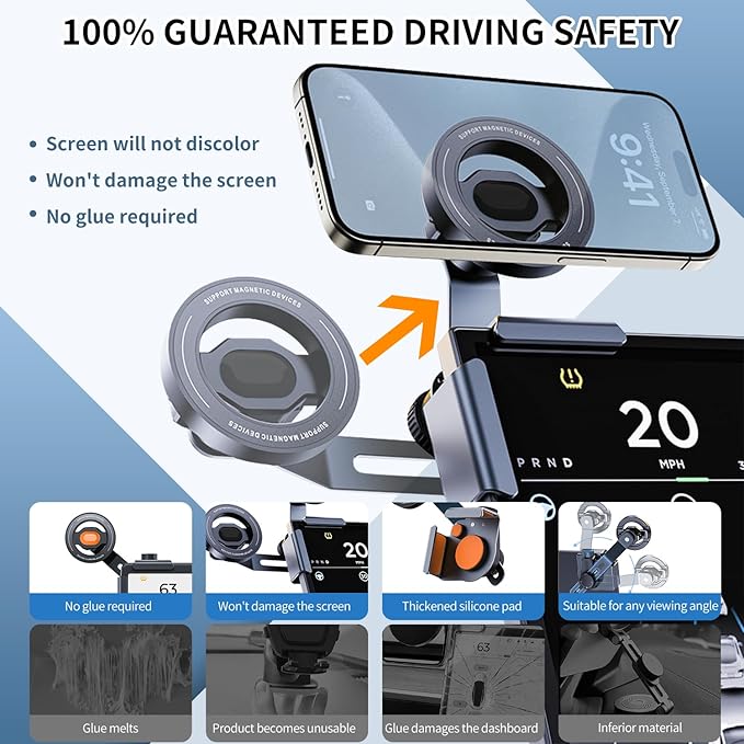 GOAKICHGO Tesla Phone Mount, Car Phone Holder for Tesla New Model Y Juniper Model 3 for Magnetic Car Mount, Magnetic Car Phone Holder fits iPhone 17 16 15 Pro Max, Tesla Accessories (Black)